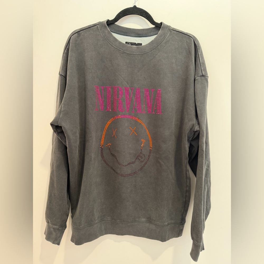 Custom Bedazzled Nirvana Sweatshirt, Dark Gray - Size Medium